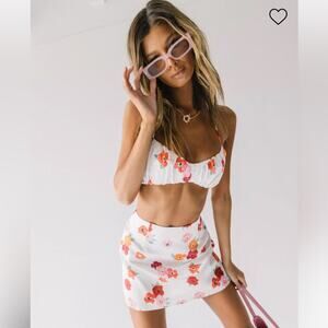 Princess Polly Stephanie White Satin Floral Set mini skirt vacation